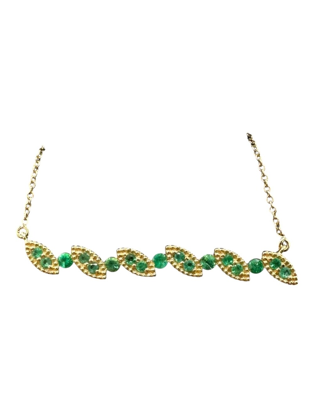 Green Emerald Bar Necklace 10K Yellow Gold New